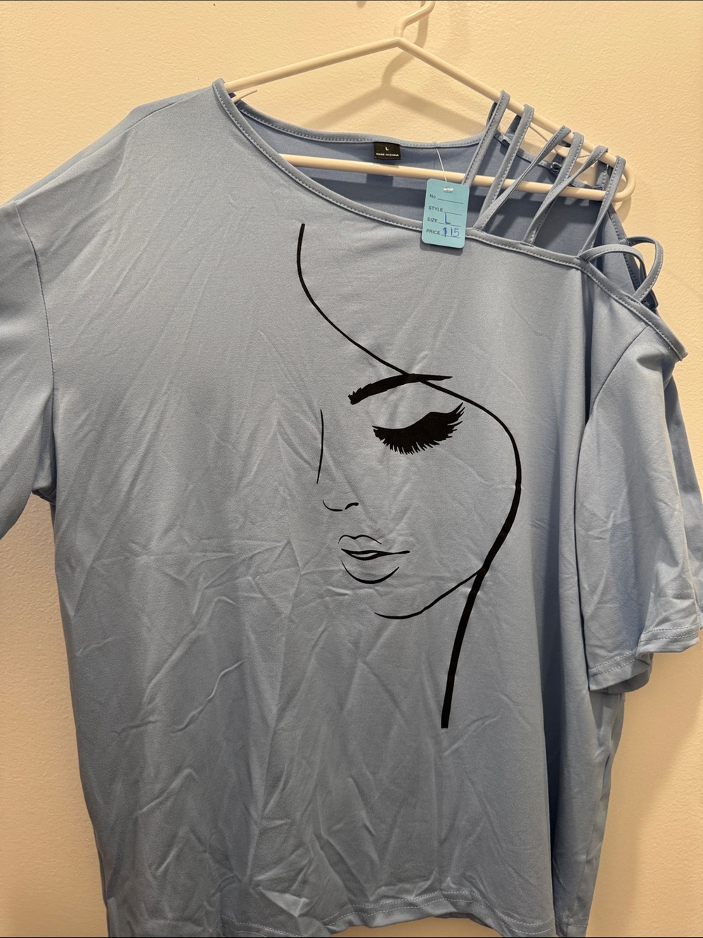 Light Blue Women's Graphic Cold-Shoulder Top